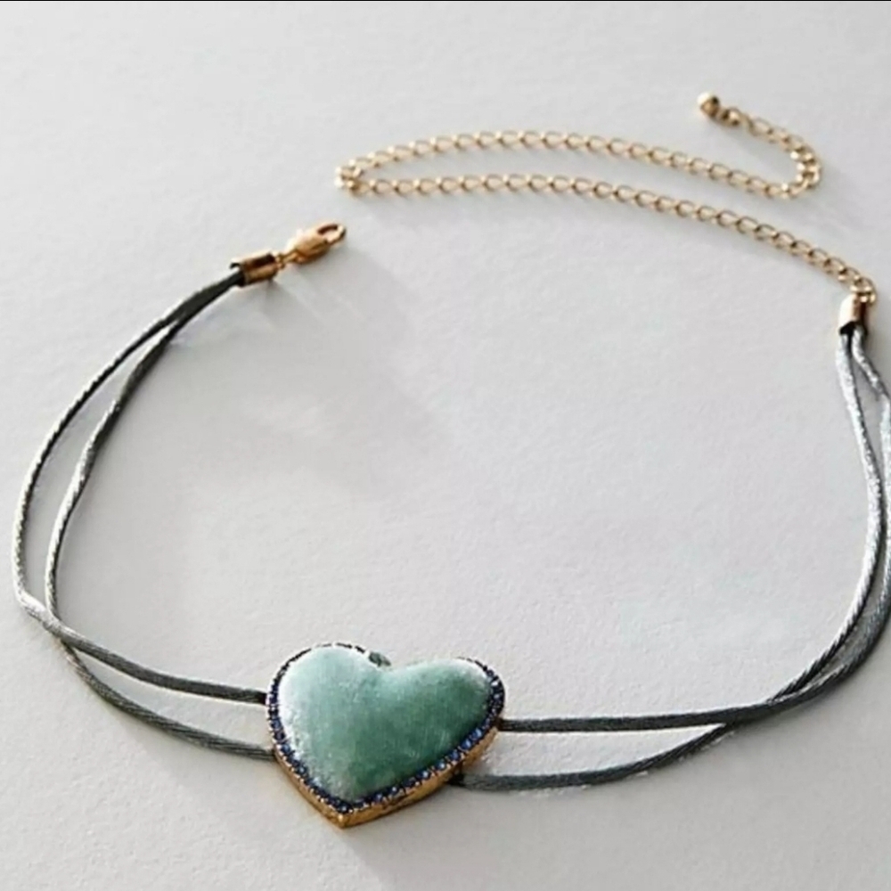 NWT, Free People, Velvet Heart Choker, Aqua -NEW!